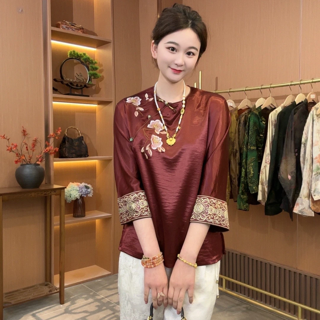 【大媛家】专属定制  新款红色重工刺绣小衫上衣