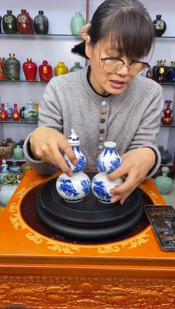 瓶瓷半斤装青花葫芦2个陶瓷空酒坛