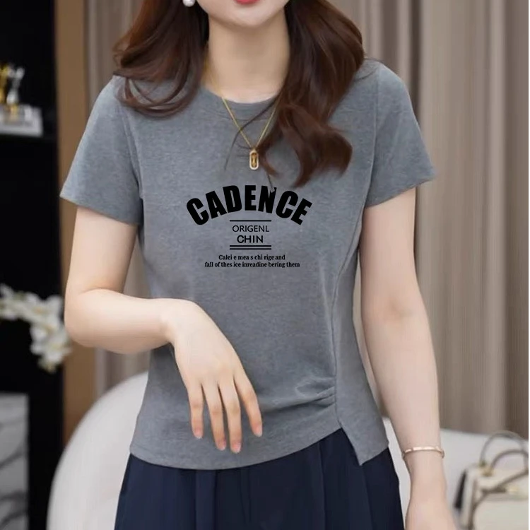 短款上衣百搭印花短袖T恤女士2025夏季新款时尚显瘦不规则高级感