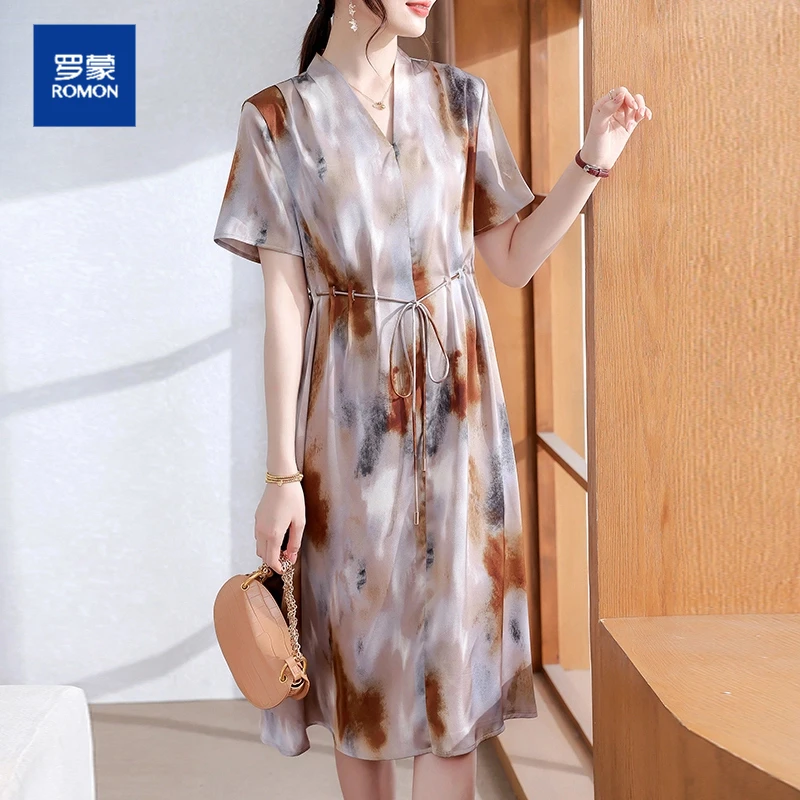 母亲节礼物中老年女装法式洋气长裙复古时尚印花2025妈妈夏装裙子