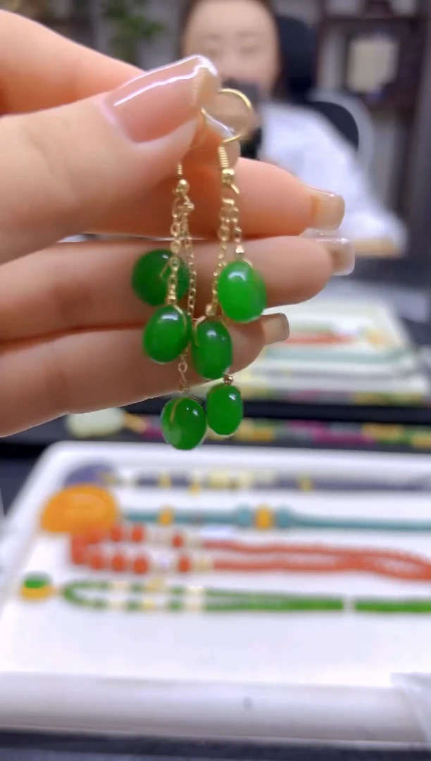 翡翠14K金镶嵌耳饰DIY款E439