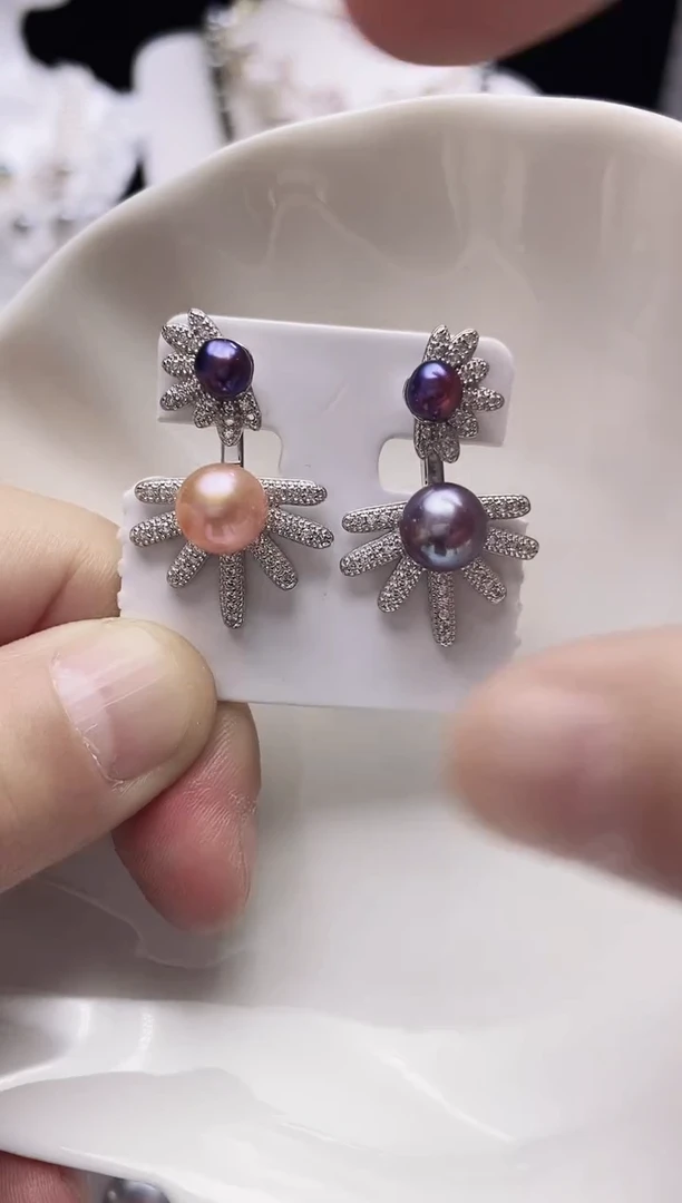 银S925镶嵌耳饰淡水珍珠淡水珍珠耳饰