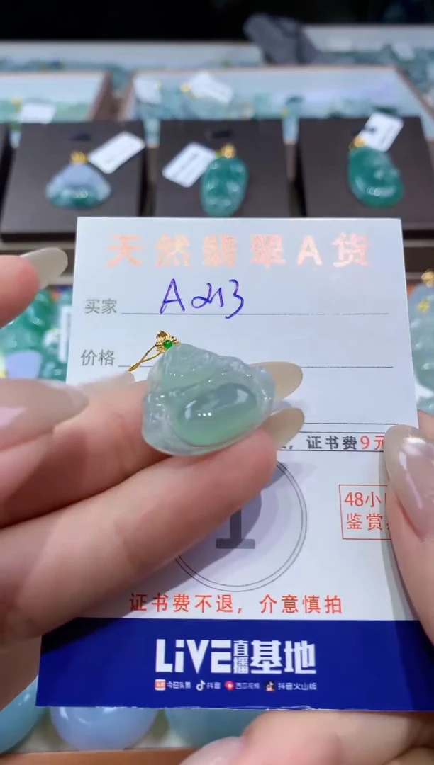 颈饰18K金镶嵌翡翠天然缅甸翡翠A货挂件