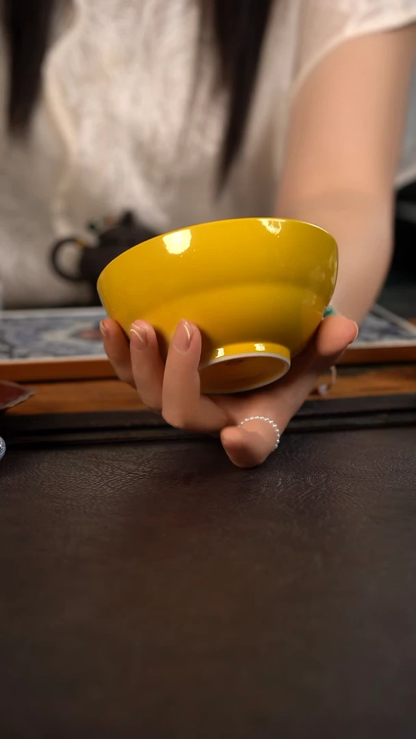 禄*茶聚澜堂黄釉葫芦大碗