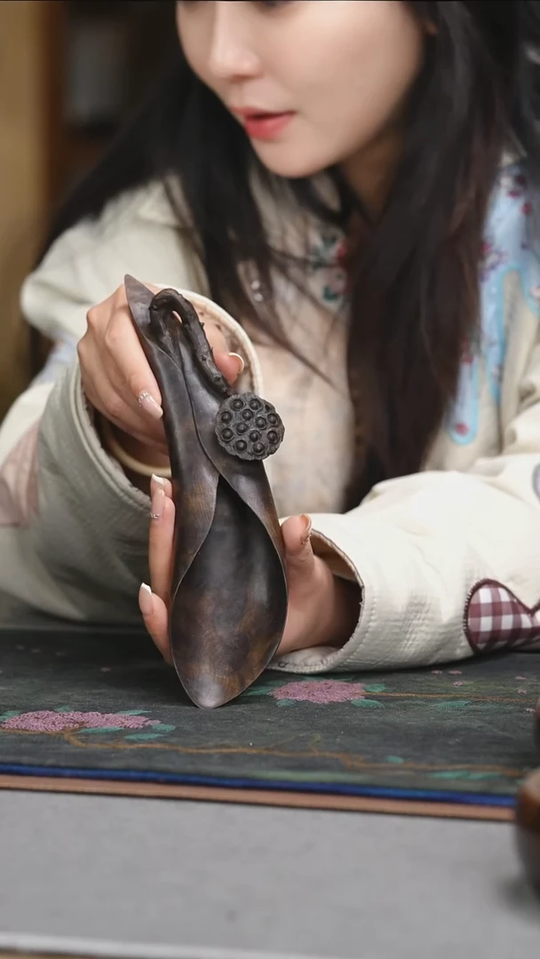 【闪购商品】楠木（金丝楠）其他古沉金丝楠乌木瘤疤花纹茶则