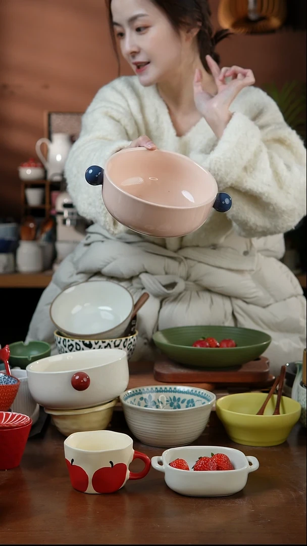 瓷片粉色篮球双耳碗 微瑕 凑满20发货