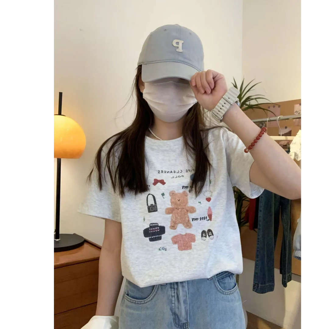 （幕幕）麻白色小熊T恤（203）
