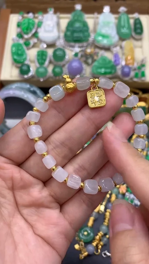 足金镶嵌手链翡翠397-中国好珍宝
