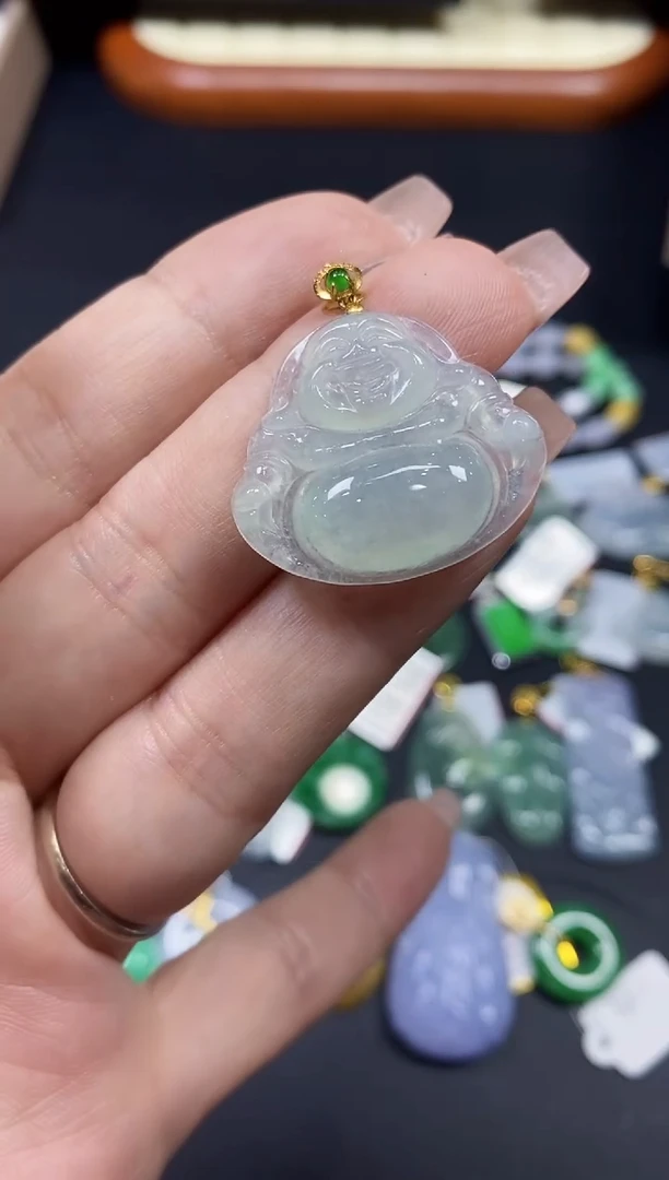 吊坠(不含链)18K金镶嵌翡翠佛公18K金扣镶嵌@@CMT803-2
