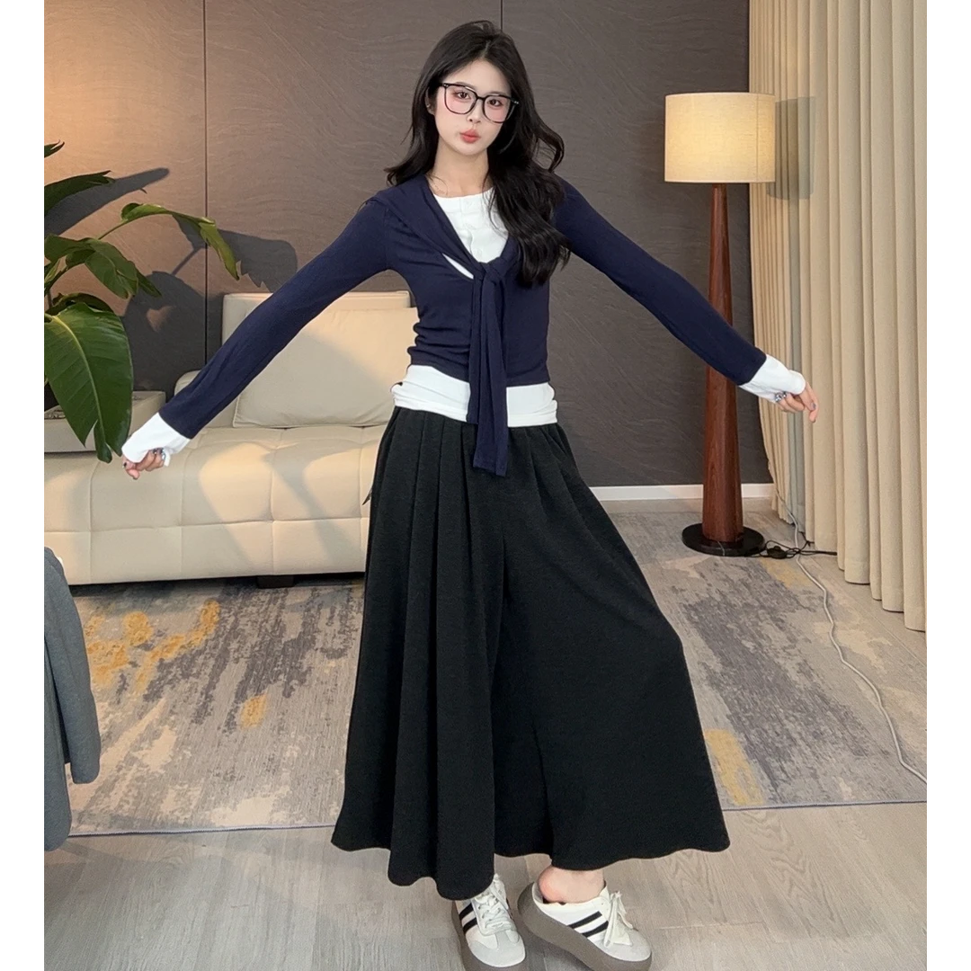 【秋季设计款】长袖修身型拼接慵懒风气质修身套装