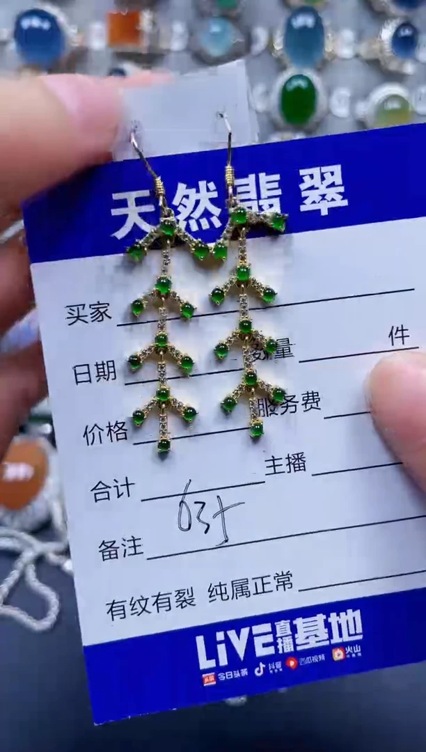 银S925镶嵌翡翠耳饰635