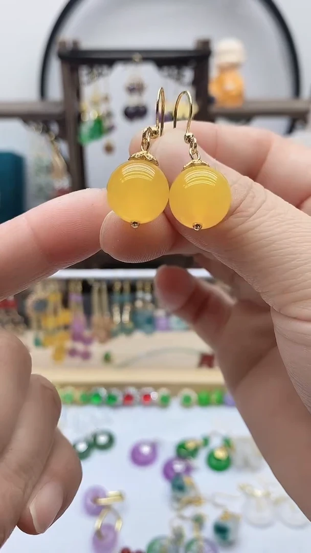 14K金镶嵌耳饰玛瑙/玉髓80