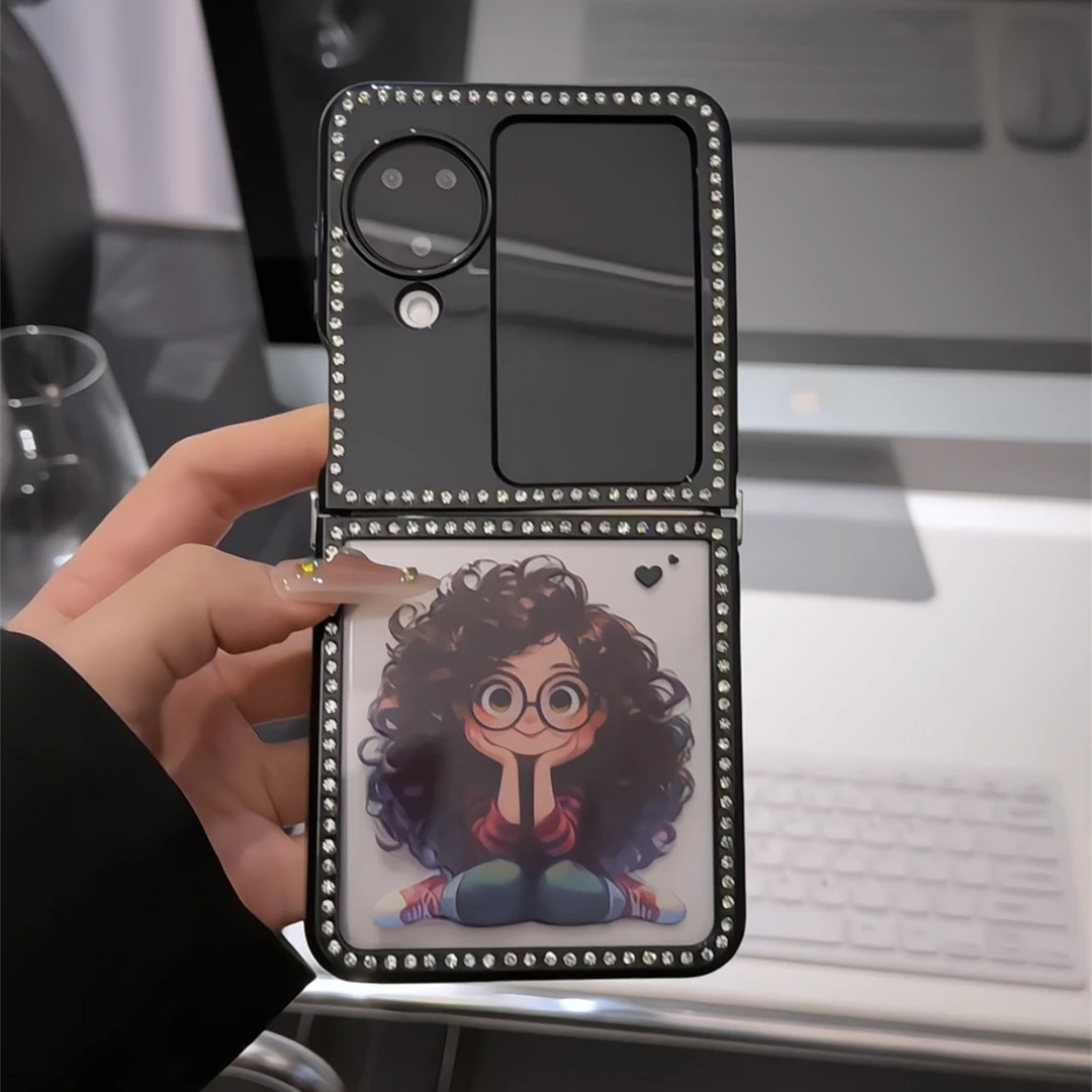 （OPPOFIND系列）卷发女孩折叠钻石适用OPPOfindn2/3flip手机壳女