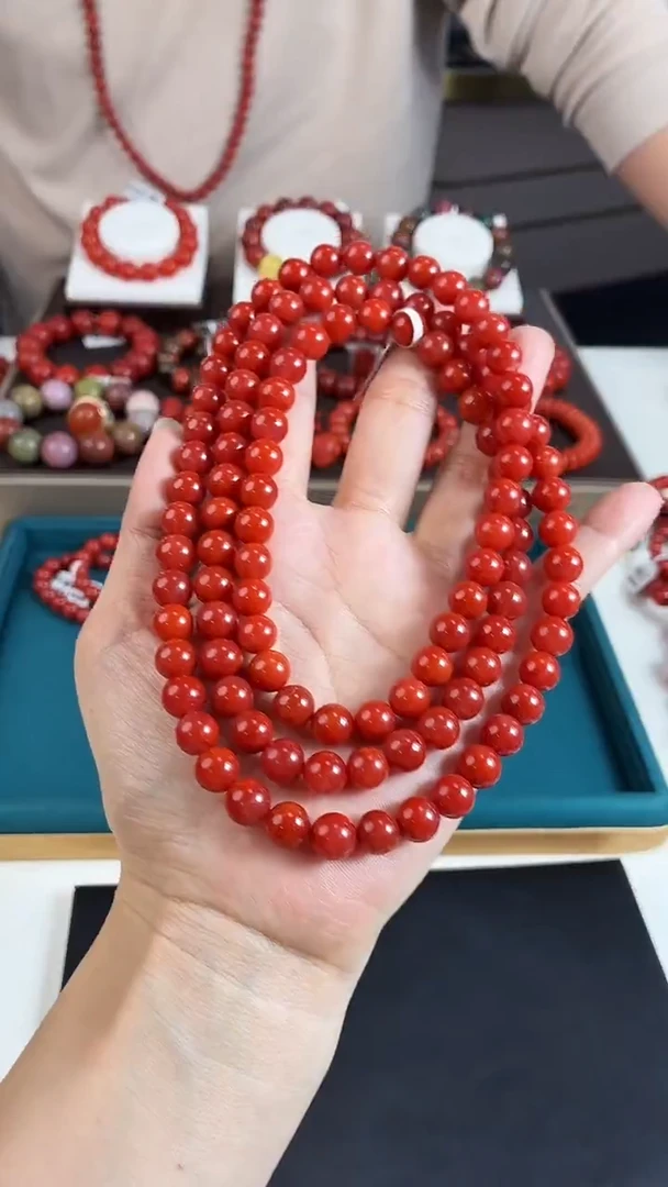 未镶嵌瓦西锦红多圈8mm南红玛瑙一个/条