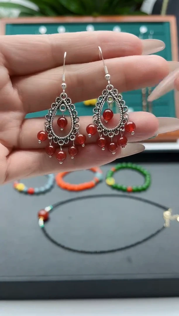 【闪购商品】南红玛瑙耳饰银S925镶嵌681