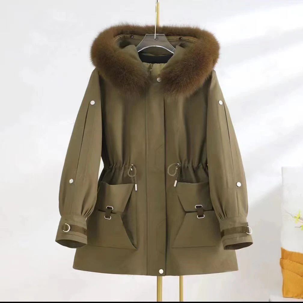 摩古那女士皮草派克服狐狸毛领獭兔毛内胆可拆卸9008专业派克服