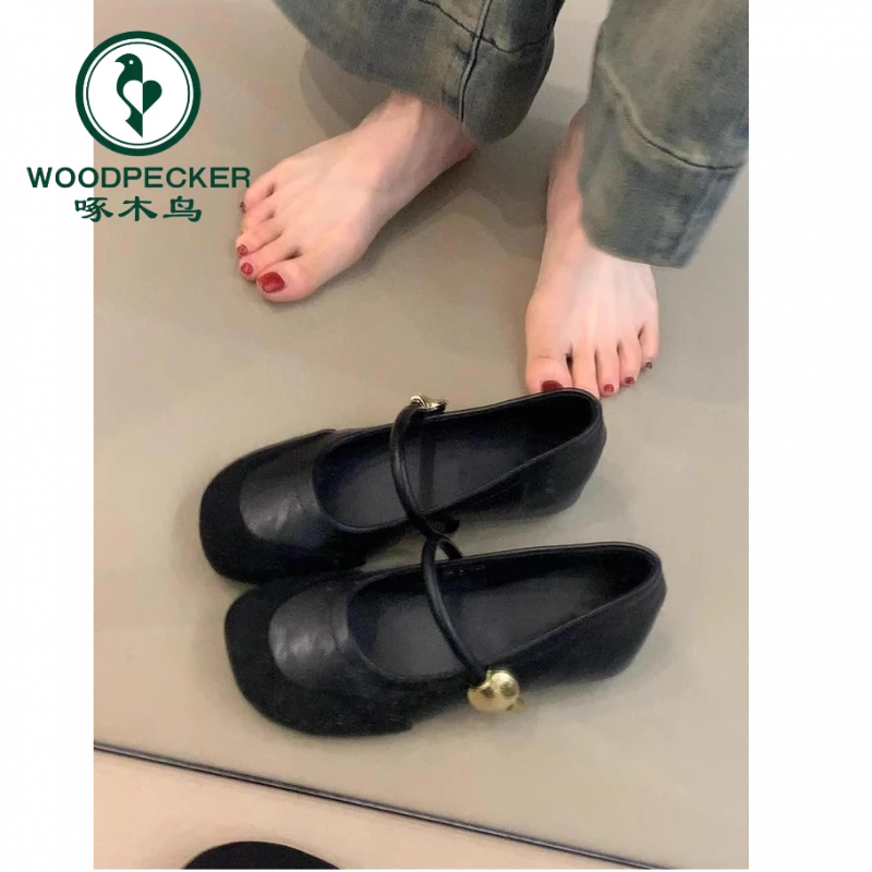 啄木鸟内增高复古奶奶鞋女春夏季一字带圆头玛丽珍鞋百搭晚风单鞋