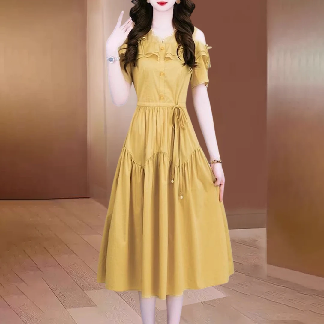 【可蓓儿】小个子广州沙河连衣裙2025新款女装夏阔太太时髦显瘦裙子