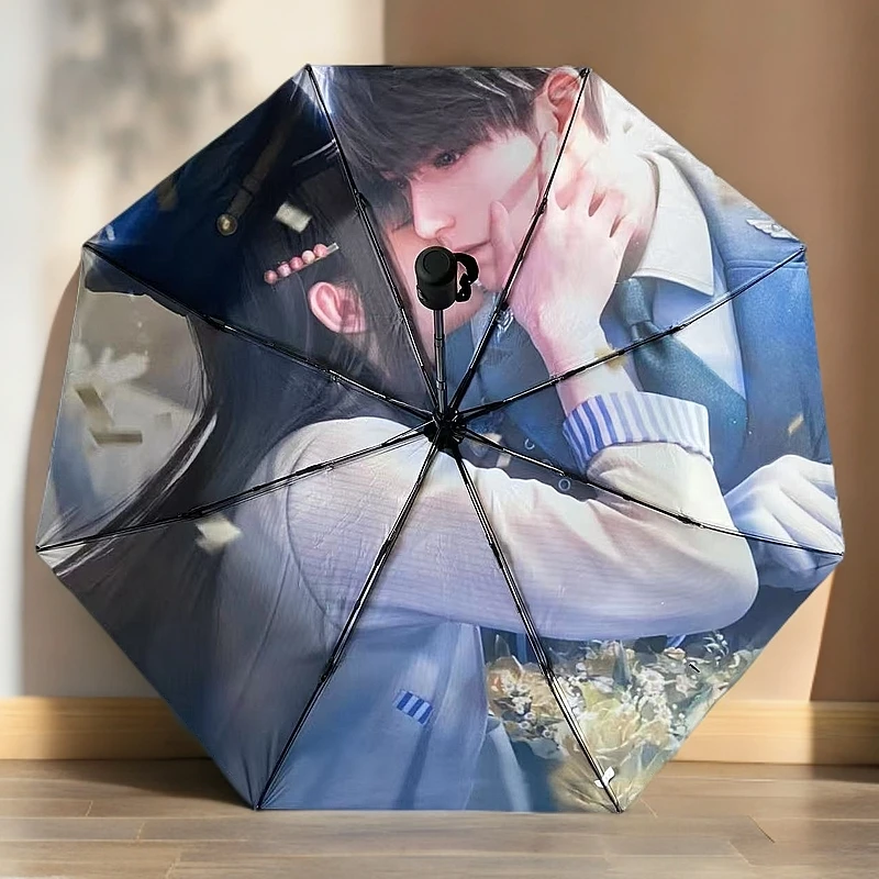 夏以昼三折全自动大学生黑胶防晒防紫外线晴雨两用遮阳晴雨伞