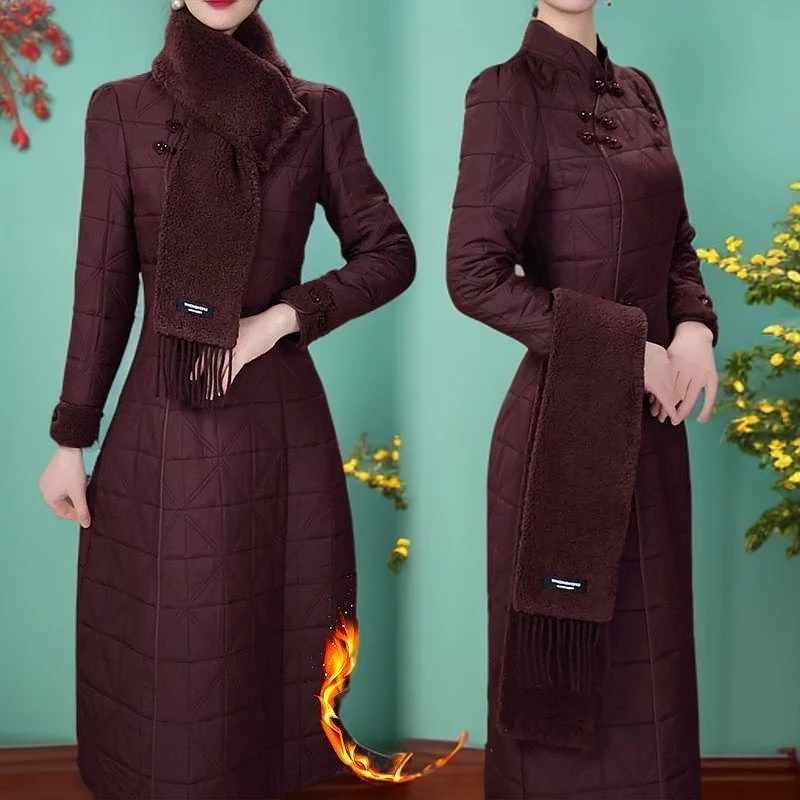 3《送围巾》改良旗袍连衣裙中年妈妈装冬季高端新款洋气时尚加厚