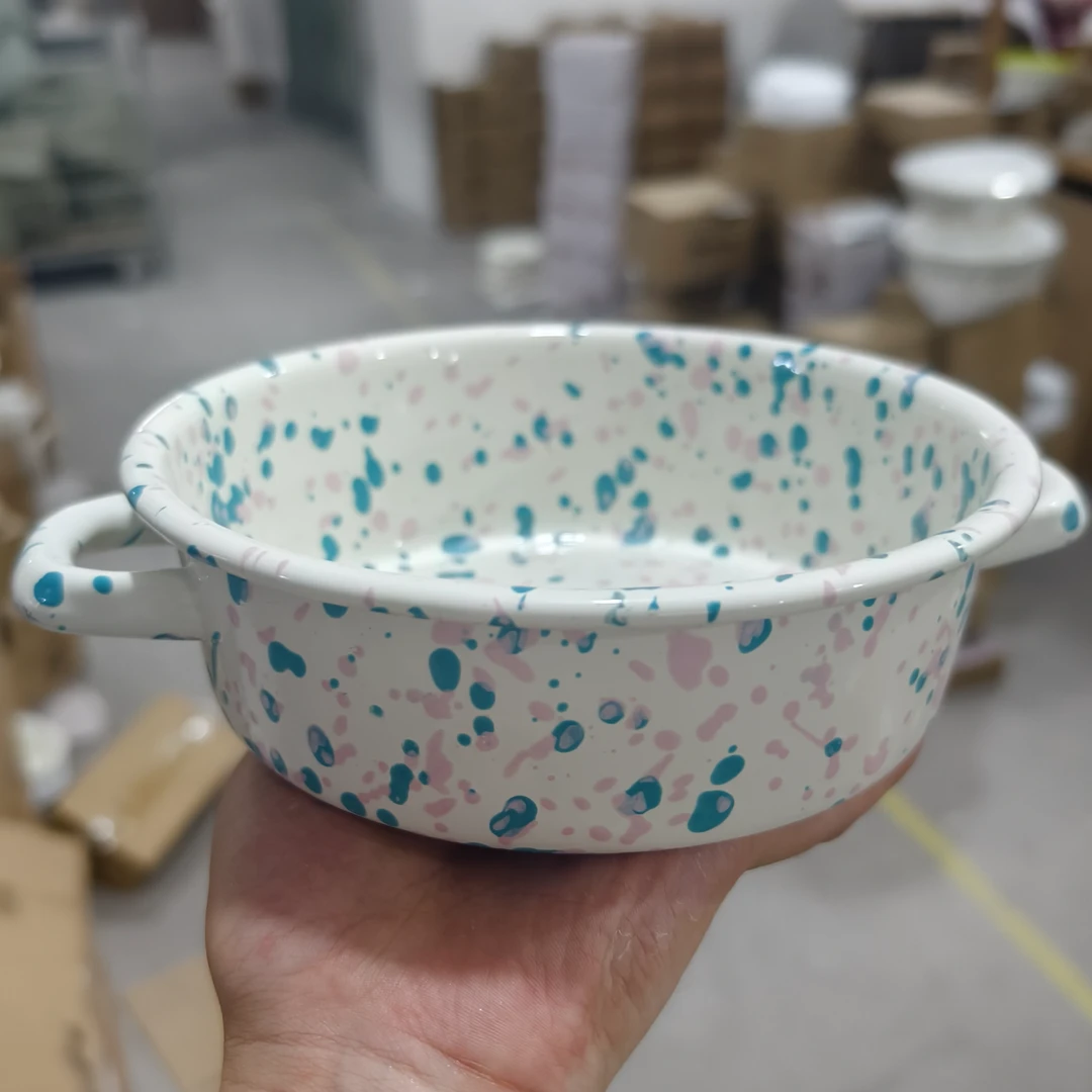 【颜值好物】绿粉内外泼墨20cm双耳芝士锅奶锅搪瓷迷你餐具家用