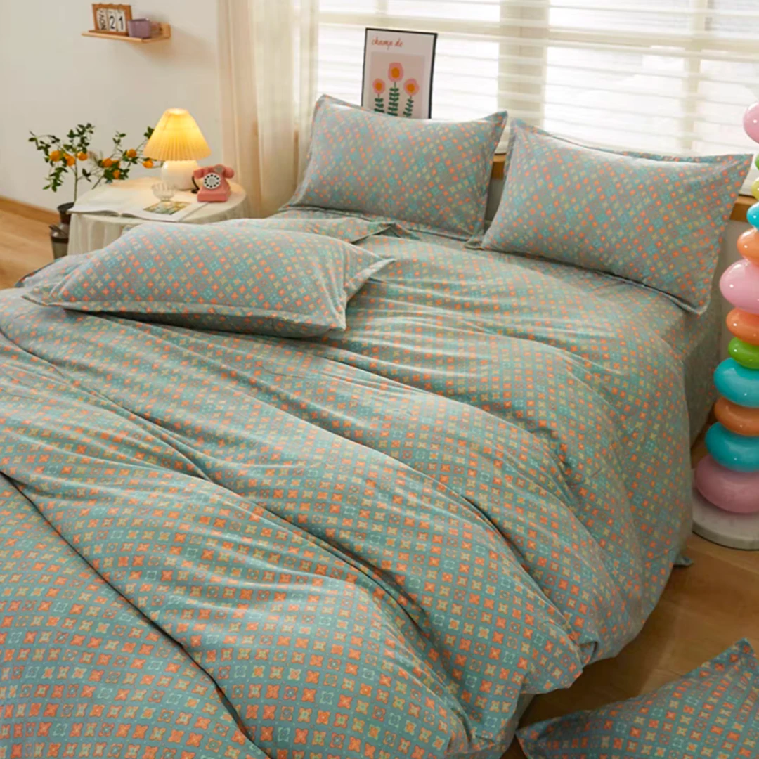 2025新年款加厚亲肤棉双层纱双面多功能被套被罩--迷你幸运花蓝色