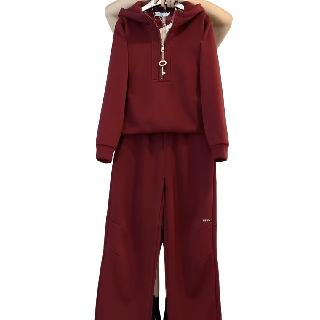 大维罗依TZ 欧货新款大码连帽拉链加绒休闲百搭显瘦套装