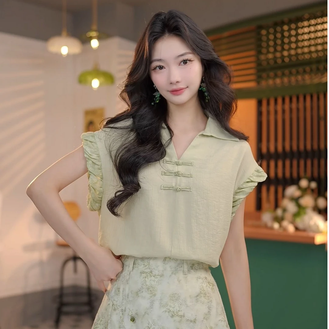 丁佳欣【森野至语】锦缎提花短袖衬衫女宽松休闲上衣DS1115075