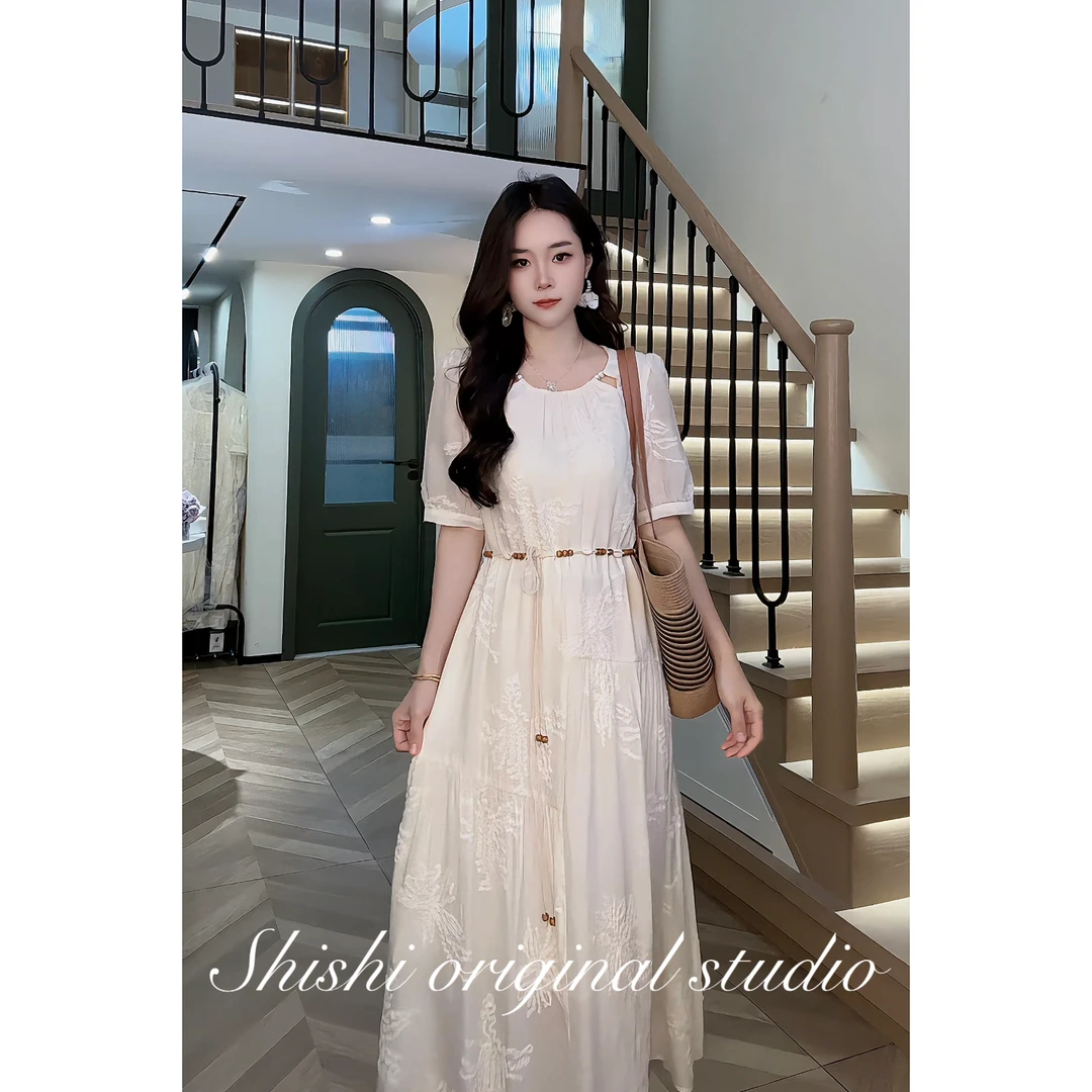 Nash//【晨曦】2025法式刺绣镂空莱赛尔重工连衣裙