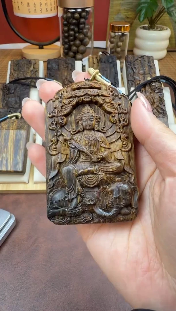 木木雕款芽庄 十二生肖守护  龙蛇 普贤菩萨8cm 送养香瓶