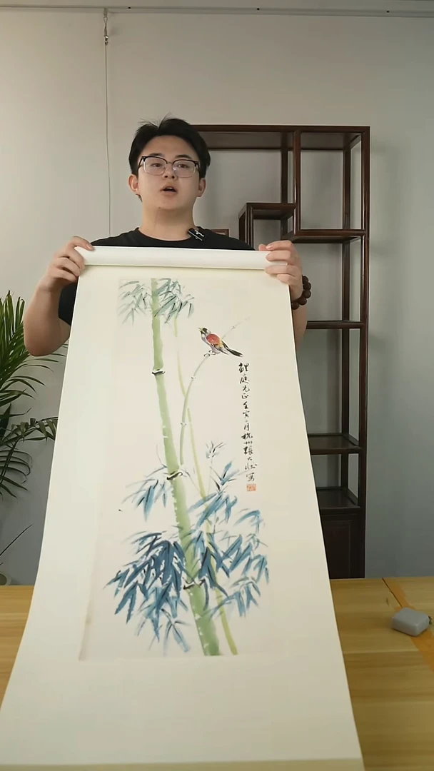 国画张老师 竹鸟