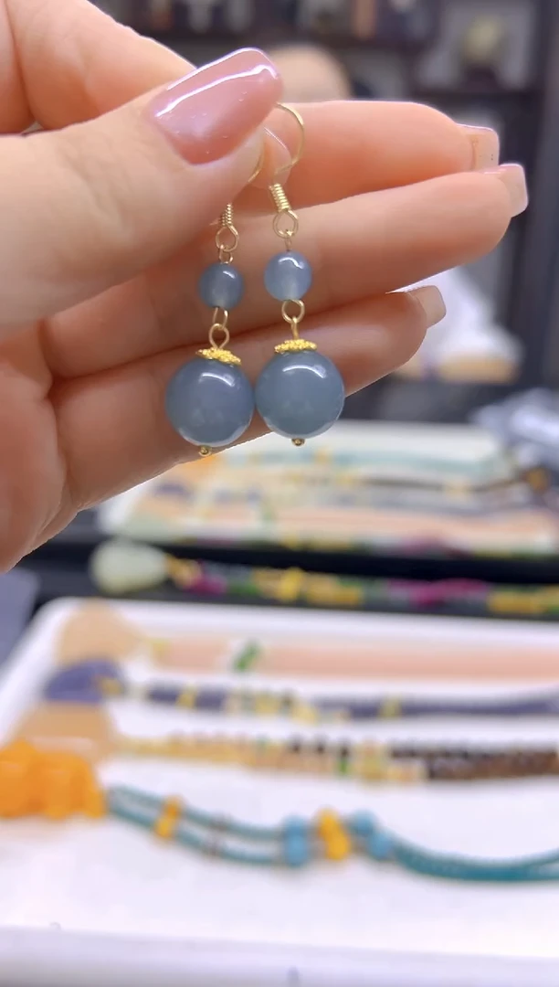 翡翠14K金镶嵌耳饰DIY款E779