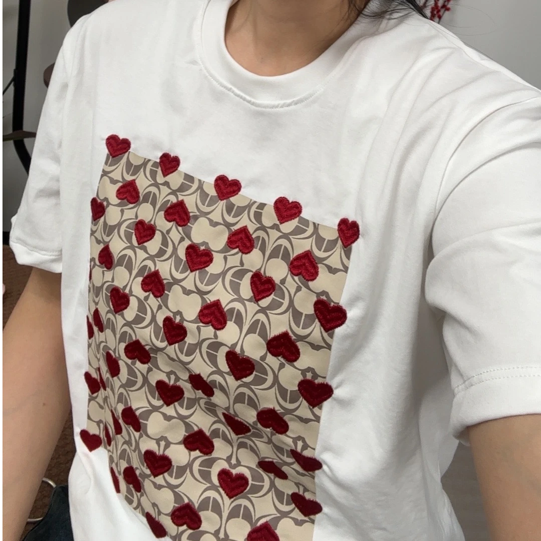 本原&BEN YUAN【爱心印花】新款圆领刺绣短袖T恤-AX001