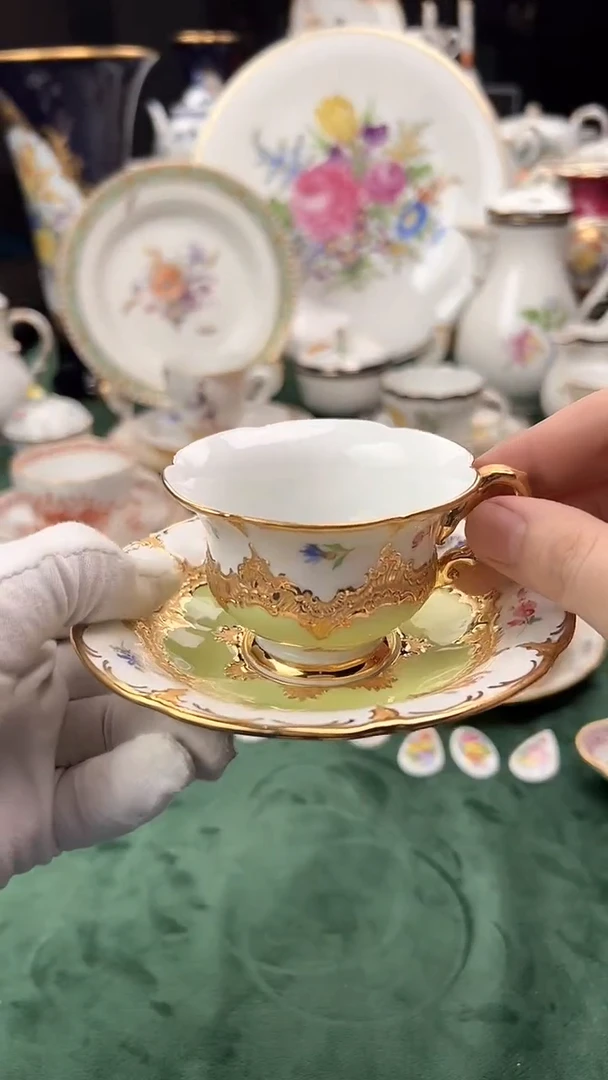 欧瓷梅森一等苹果绿摩卡杯碟