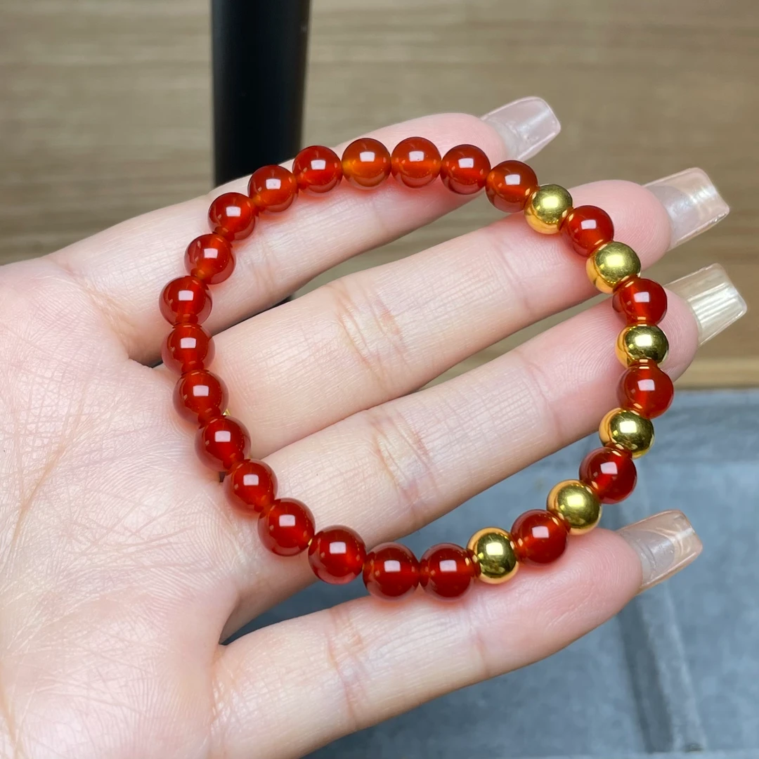 玉麓 足金6mm光面转运珠6颗1.26g红MN手串（串好发货）