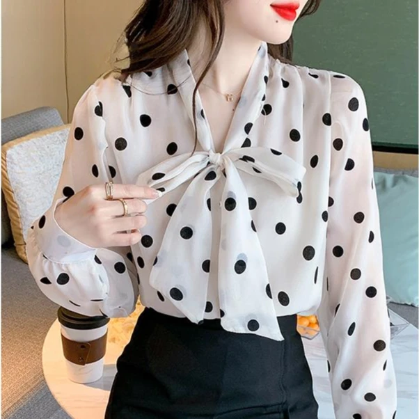 法式蝴蝶结波点衬衫女长袖漂亮气质上衣春季2025新款洋气减龄小衫
