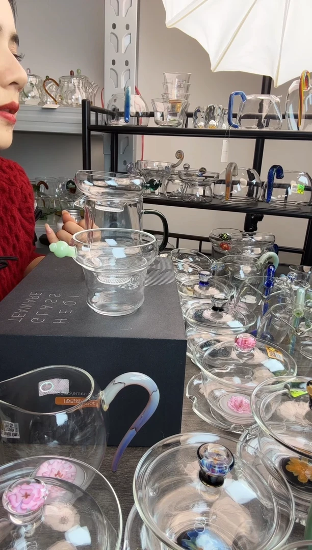 手工艺品玻璃禾器 茶漏浅玉 普通盒