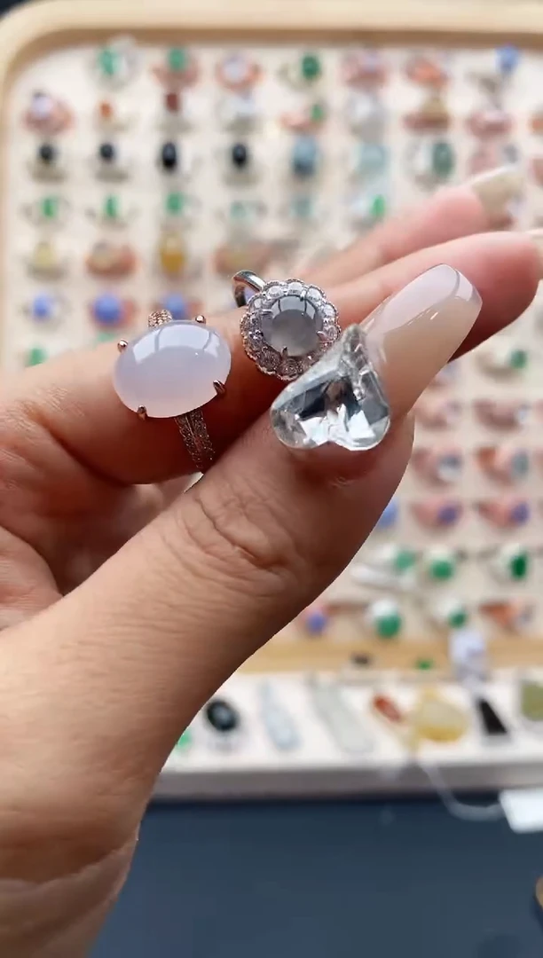 【闪购商品】翡翠戒指银S925镶嵌缅甸天然A货翡翠333  5+7