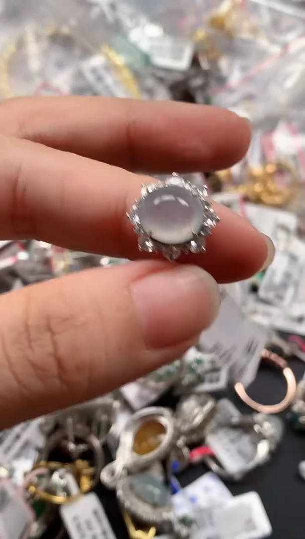 翡翠戒指银S925镶嵌天然A货缅甸翡翠