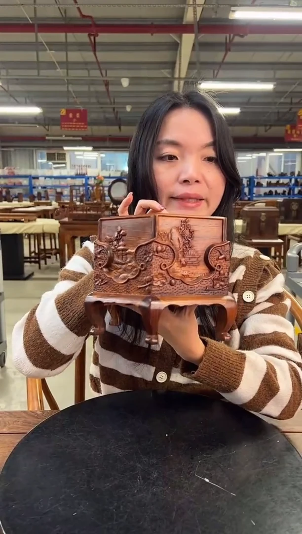 木DZ1638-P7MK-山水纹六方桌上置物桶（拍）