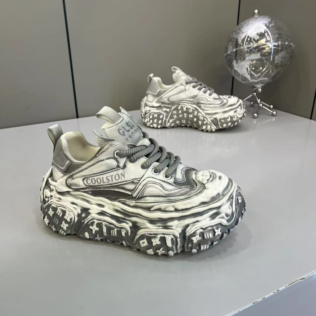 YS-2025新品四季款牛仔复古风小众百搭时尚厚底潮流男士老爹鞋