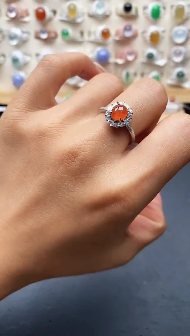 银S925镶嵌戒指翡翠缅甸天然A货翡翠1 6-4