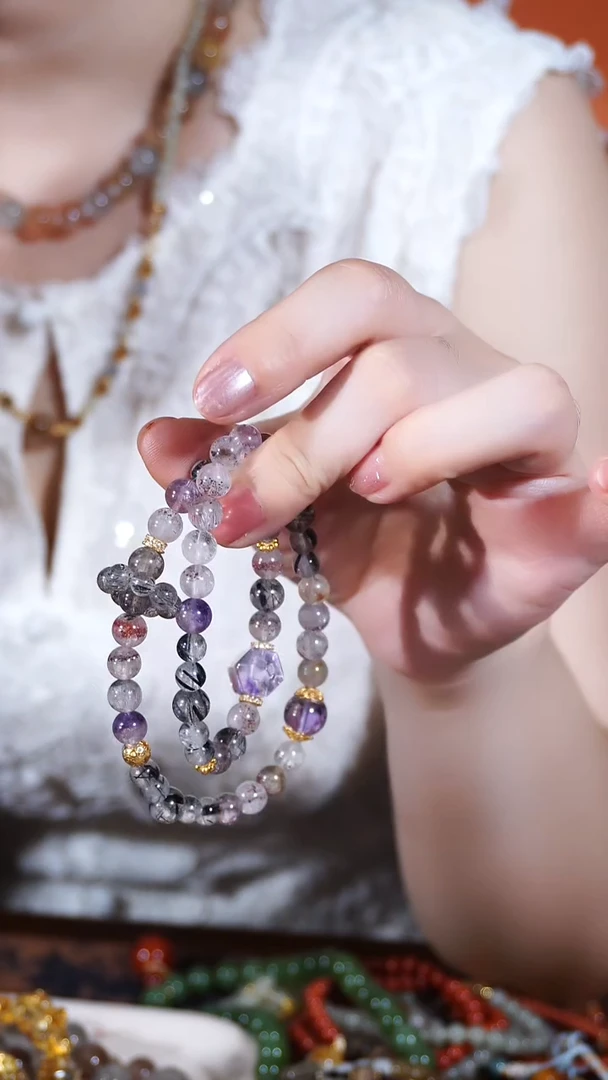 银S925镶嵌手链水晶超七黑发晶手链