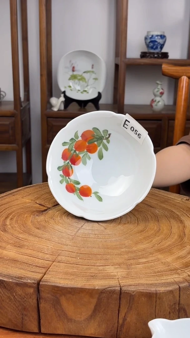 瓷片景德镇手绘高温（釉中彩）高足花口碗056