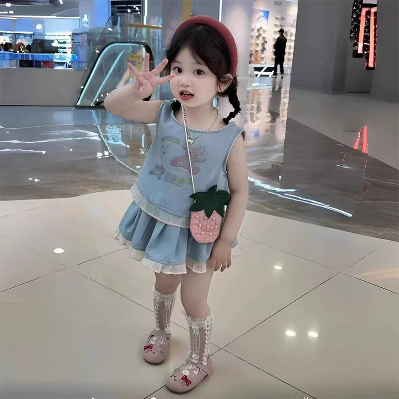 【场仔】女童洋气卡通印花背心花边短裙两件套2025夏季新款500317