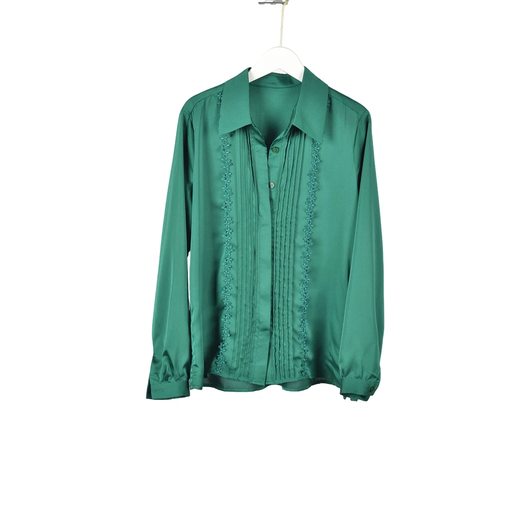 【F-3】时尚女装KBC-褶皱衬衫5922绿色大二码