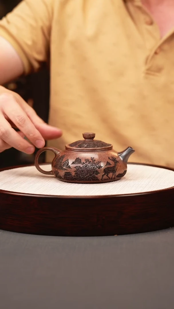 茶壶紫砂桃花泥 寒江 梅花鹿