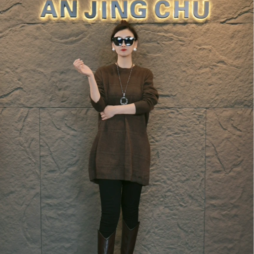 30 AN JING CHU秋冬季时尚针织内搭宽松显瘦过膝打底连衣裙