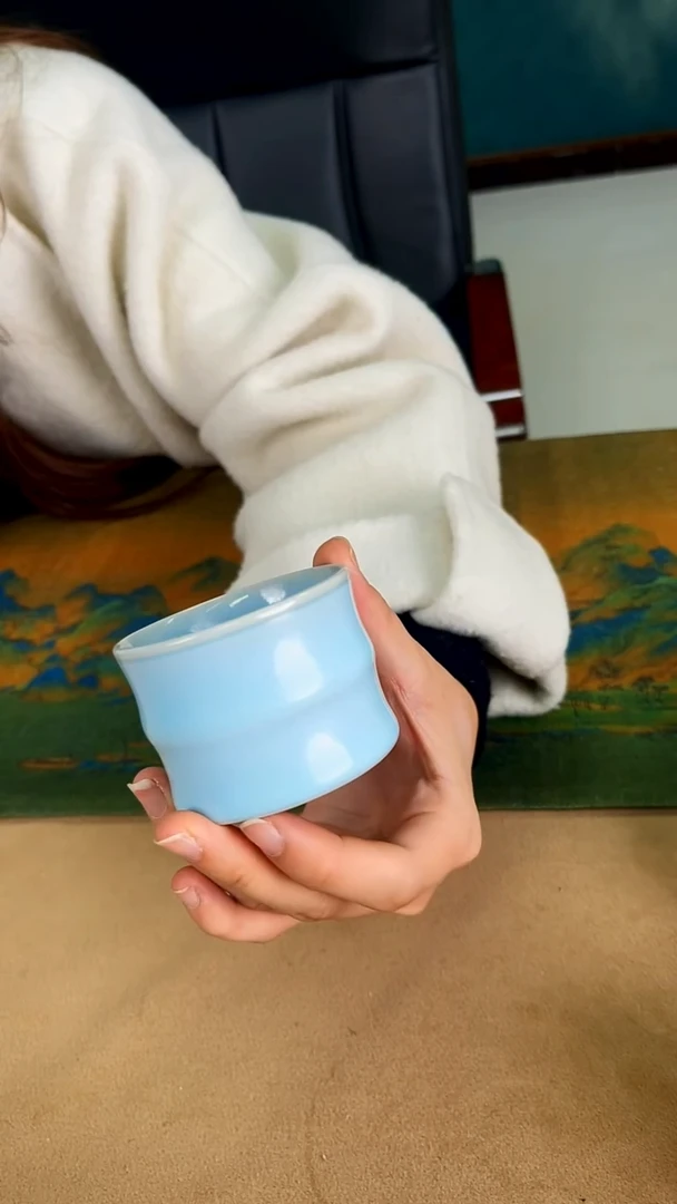 杯子瓷韩红 天青釉 竹节杯75cc