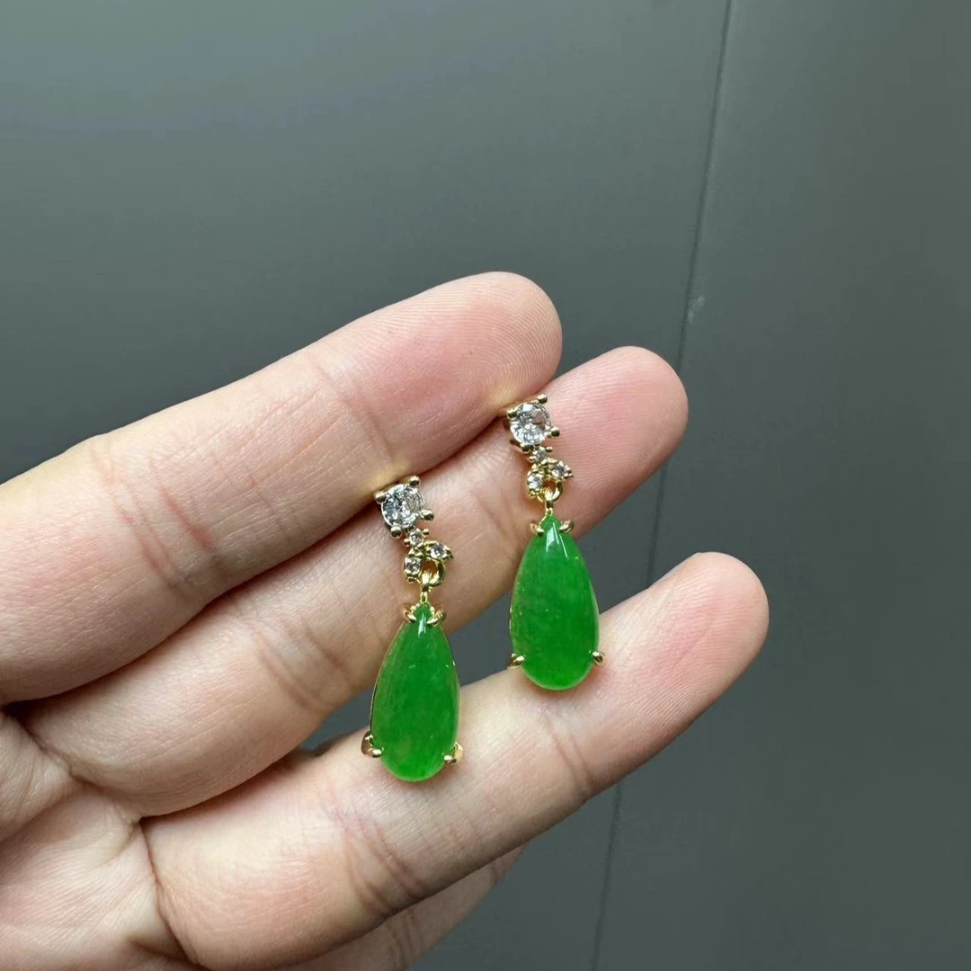 翡翠14k水滴耳针